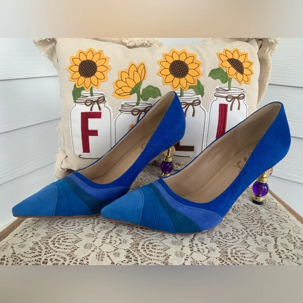 NWOB FOWT BLUE GRADIENT WAVE PATTERN POINTED TOE BLUE/TEAL/PURPLE PUMPS SIZE 9.5 - Picture 6 of 16